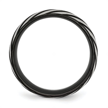 Edelstahl 8mm Schwarz Ip Beschichtet Wirbel Gebürstet & Poliert Ring