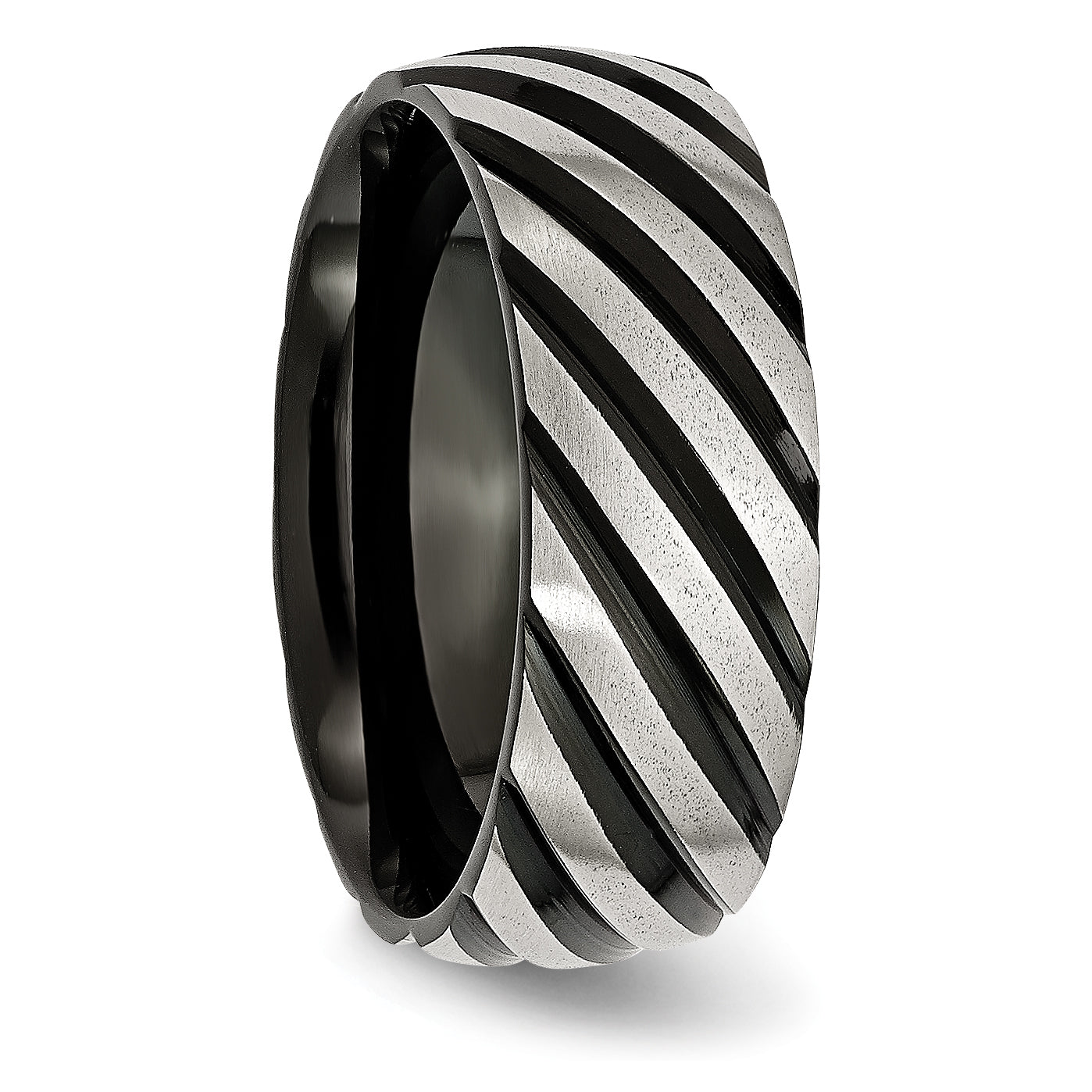 Edelstahl 8mm Schwarz Ip Beschichtet Wirbel Gebürstet & Poliert Ring