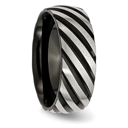 Edelstahl 8mm Schwarz Ip Beschichtet Wirbel Gebürstet & Poliert Ring
