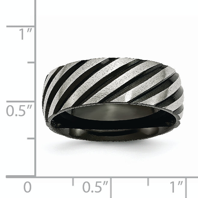 Edelstahl 8mm Schwarz Ip Beschichtet Wirbel Gebürstet & Poliert Ring