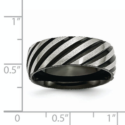 Edelstahl 8mm Schwarz Ip Beschichtet Wirbel Gebürstet & Poliert Ring