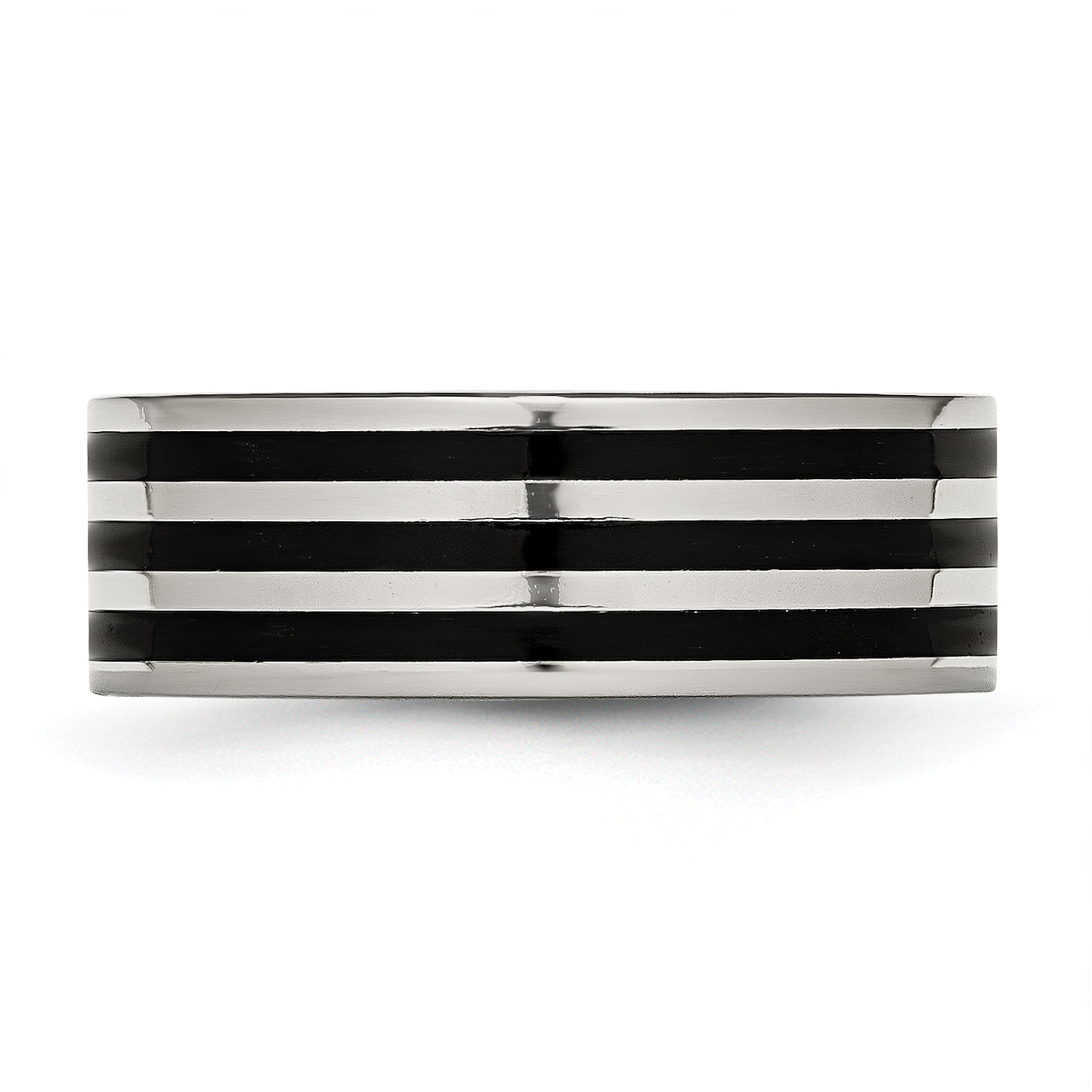 Edelstahl 8mm Schwarz Ip Beschichtet Striped Poliert Ring