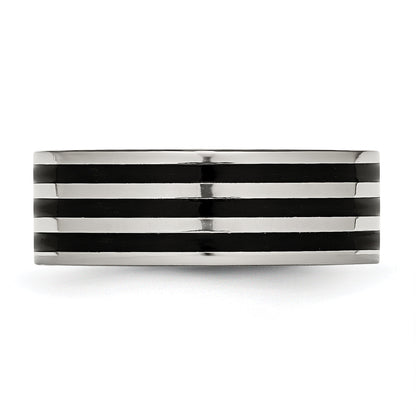 Edelstahl 8mm Schwarz Ip Beschichtet Striped Poliert Ring