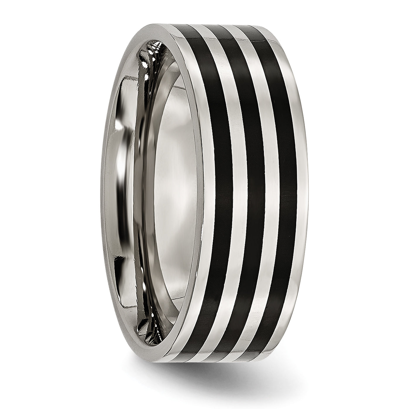 Edelstahl 8mm Schwarz Ip Beschichtet Striped Poliert Ring