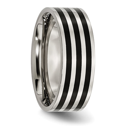 Edelstahl 8mm Schwarz Ip Beschichtet Striped Poliert Ring