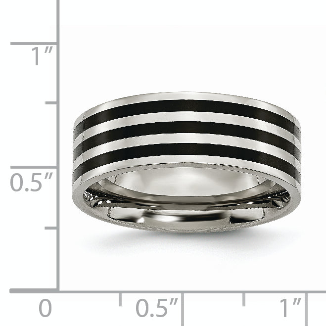 Edelstahl 8mm Schwarz Ip Beschichtet Striped Poliert Ring