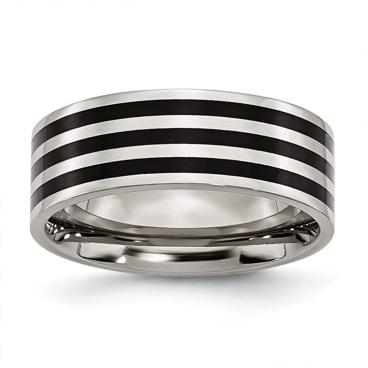 Edelstahl 8mm Schwarz Ip Beschichtet Striped Poliert Ring