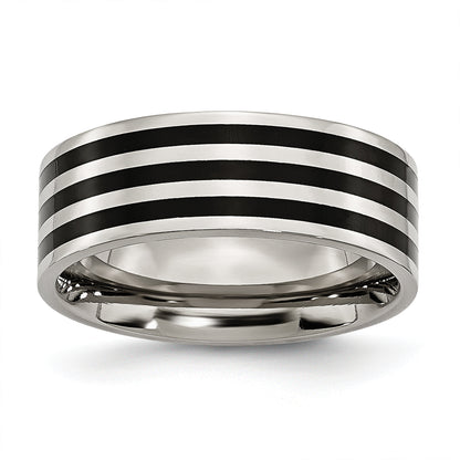 Edelstahl 8mm Schwarz Ip Beschichtet Striped Poliert Ring