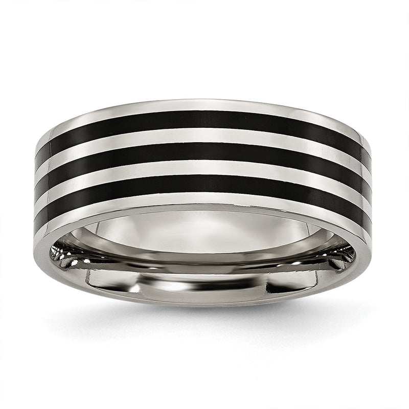 Edelstahl 8mm Schwarz Ip Beschichtet Striped Poliert Ring