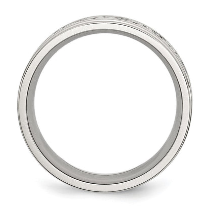 Edelstahl Gebürstet/polished Ranke Design 9mm Ridged Kante Ring (size 12.5 Nur)