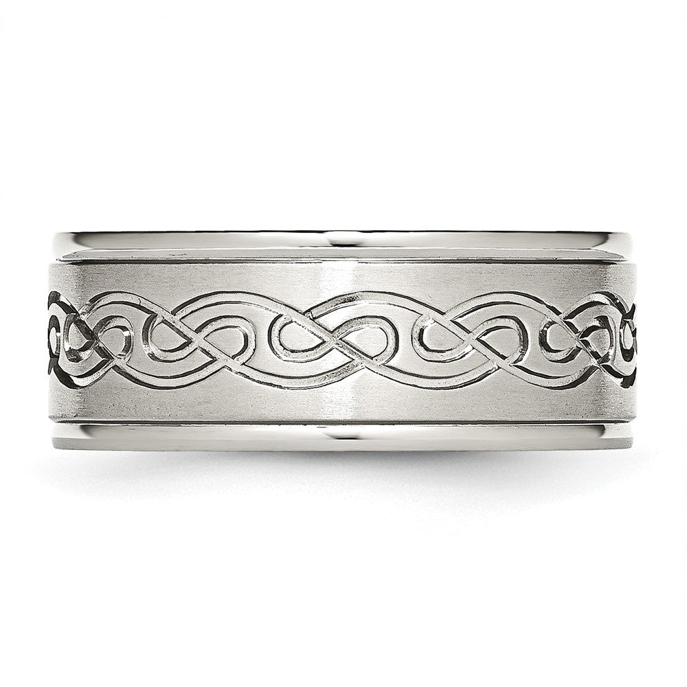 Edelstahl Gebürstet/polished Ranke Design 9mm Ridged Kante Ring (size 12.5 Nur)