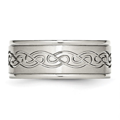 Edelstahl Gebürstet/polished Ranke Design 9mm Ridged Kante Ring (size 12.5 Nur)