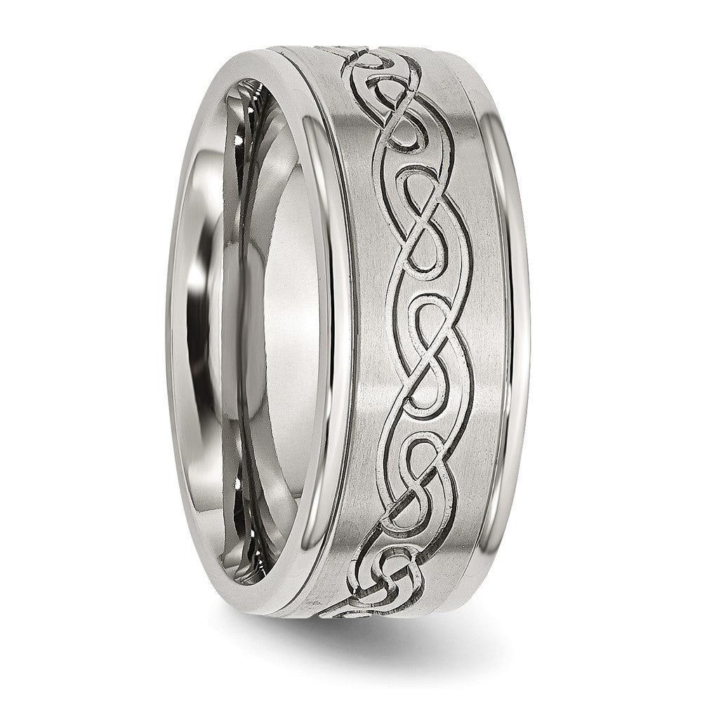 Edelstahl Gebürstet/polished Ranke Design 9mm Ridged Kante Ring (size 12.5 Nur)