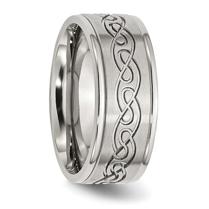 Edelstahl Gebürstet/polished Ranke Design 9mm Ridged Kante Ring (size 12.5 Nur)