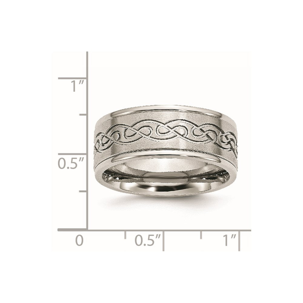 Edelstahl Gebürstet/polished Ranke Design 9mm Ridged Kante Ring (size 12.5 Nur)
