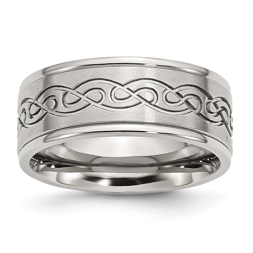Edelstahl Gebürstet/polished Ranke Design 9mm Ridged Kante Ring (size 12.5 Nur)