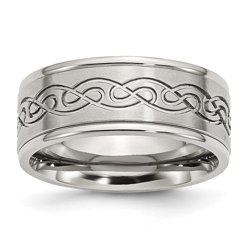 Edelstahl Gebürstet/polished Ranke Design 9mm Ridged Kante Ring (size 12.5 Nur)