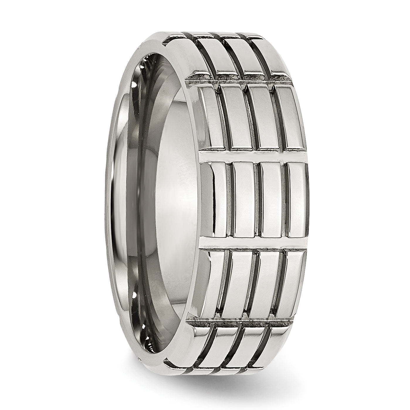 Edelstahl Poliert 8mm Gerillt Ring