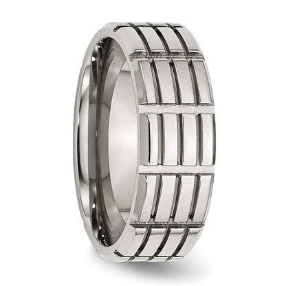 Edelstahl Poliert 8mm Gerillt Ring