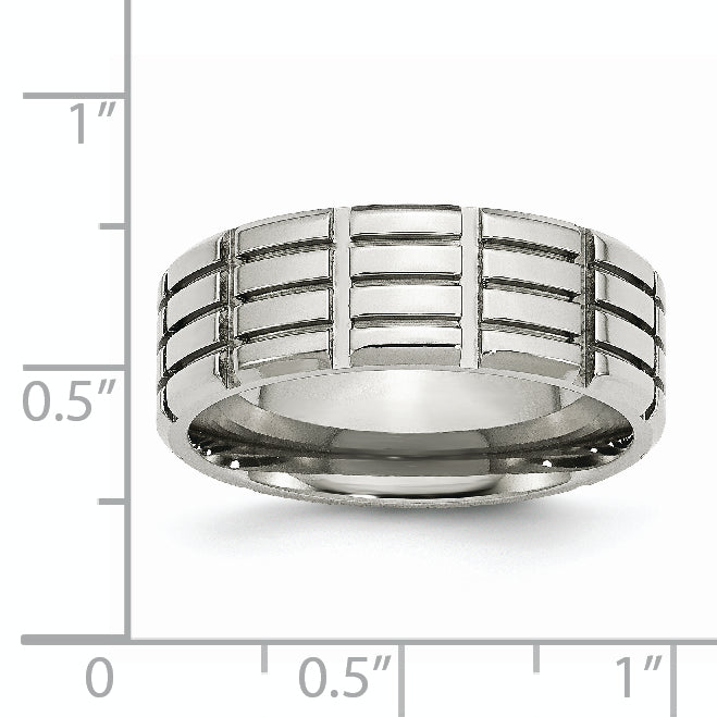Edelstahl Poliert 8mm Gerillt Ring