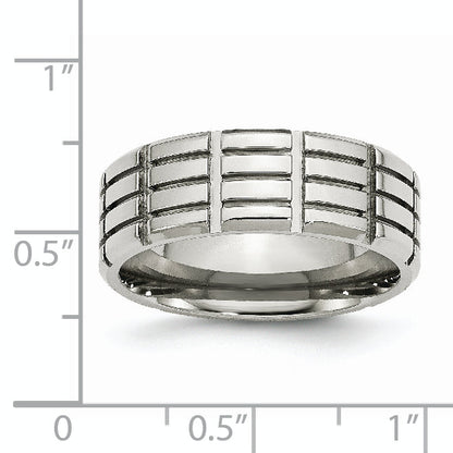 Edelstahl Poliert 8mm Gerillt Ring