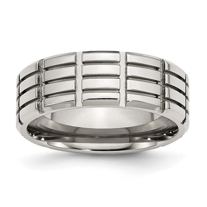 Edelstahl Poliert 8mm Gerillt Ring