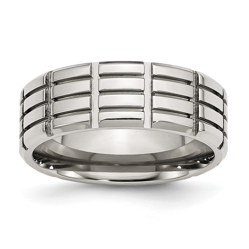 Edelstahl Poliert 8mm Gerillt Ring