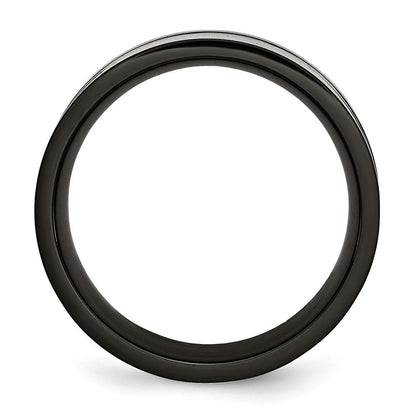 Edelstahl Poliert 9mm Schwarz Ip Beschichtet Karbon Faser Einlage Ring (size 12 Nur)