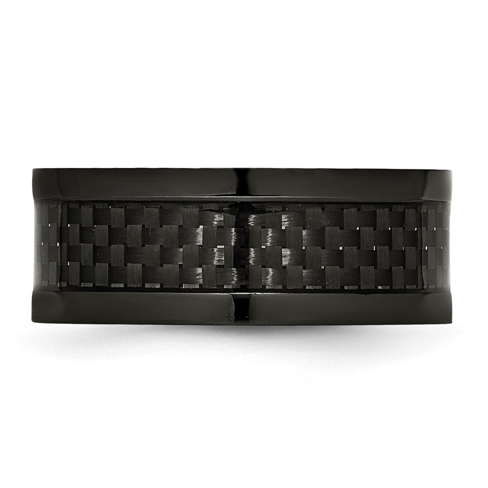 Edelstahl Poliert 9mm Schwarz Ip Beschichtet Karbon Faser Einlage Ring (size 12 Nur)