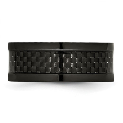 Edelstahl Poliert 9mm Schwarz Ip Beschichtet Karbon Faser Einlage Ring (size 12 Nur)