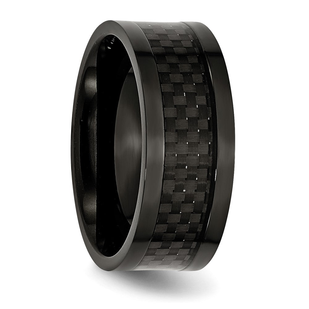 Edelstahl Poliert 9mm Schwarz Ip Beschichtet Karbon Faser Einlage Ring (size 12 Nur)