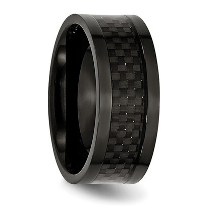 Edelstahl Poliert 9mm Schwarz Ip Beschichtet Karbon Faser Einlage Ring (size 12 Nur)