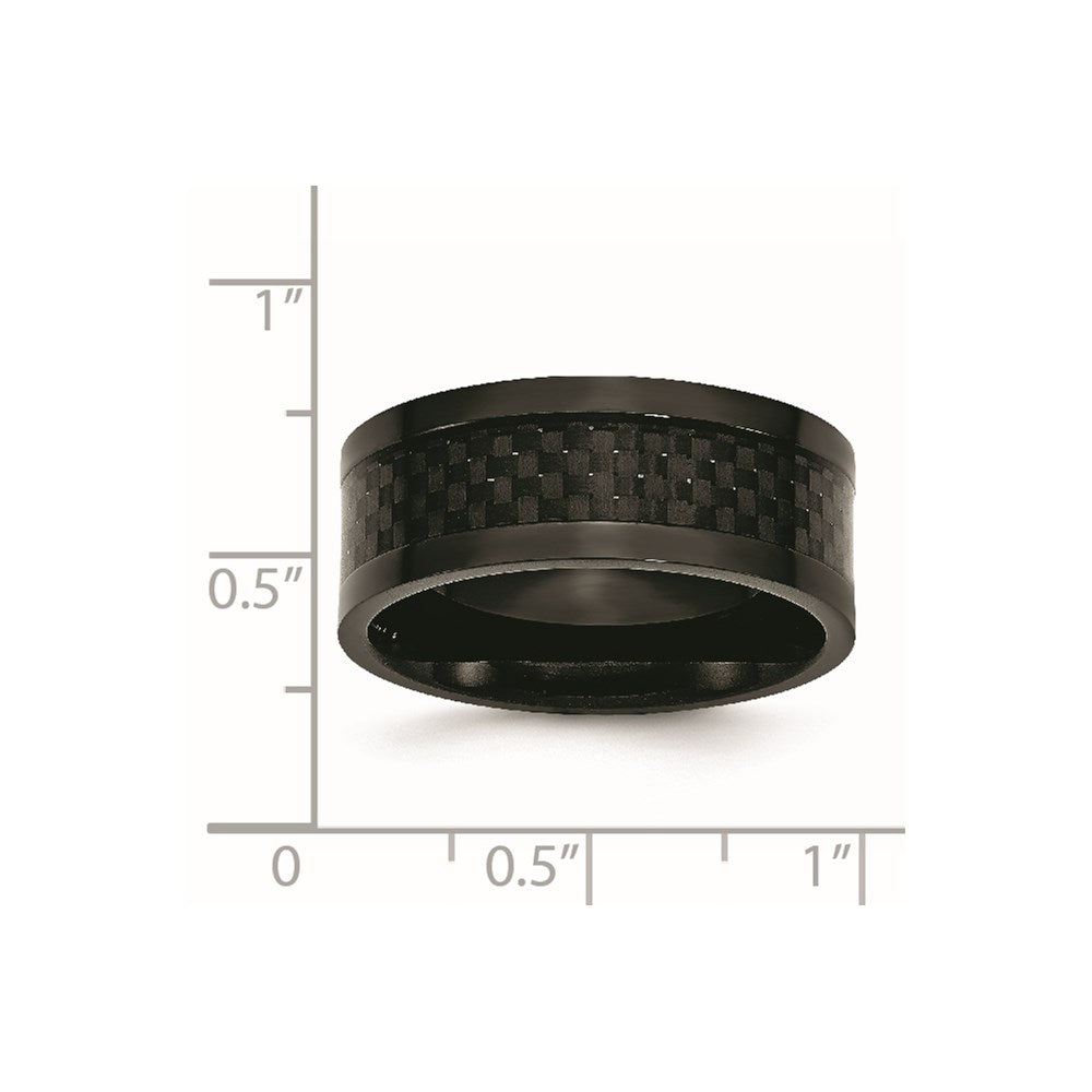 Edelstahl Poliert 9mm Schwarz Ip Beschichtet Karbon Faser Einlage Ring (size 12 Nur)