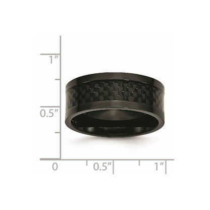Edelstahl Poliert 9mm Schwarz Ip Beschichtet Karbon Faser Einlage Ring (size 12 Nur)