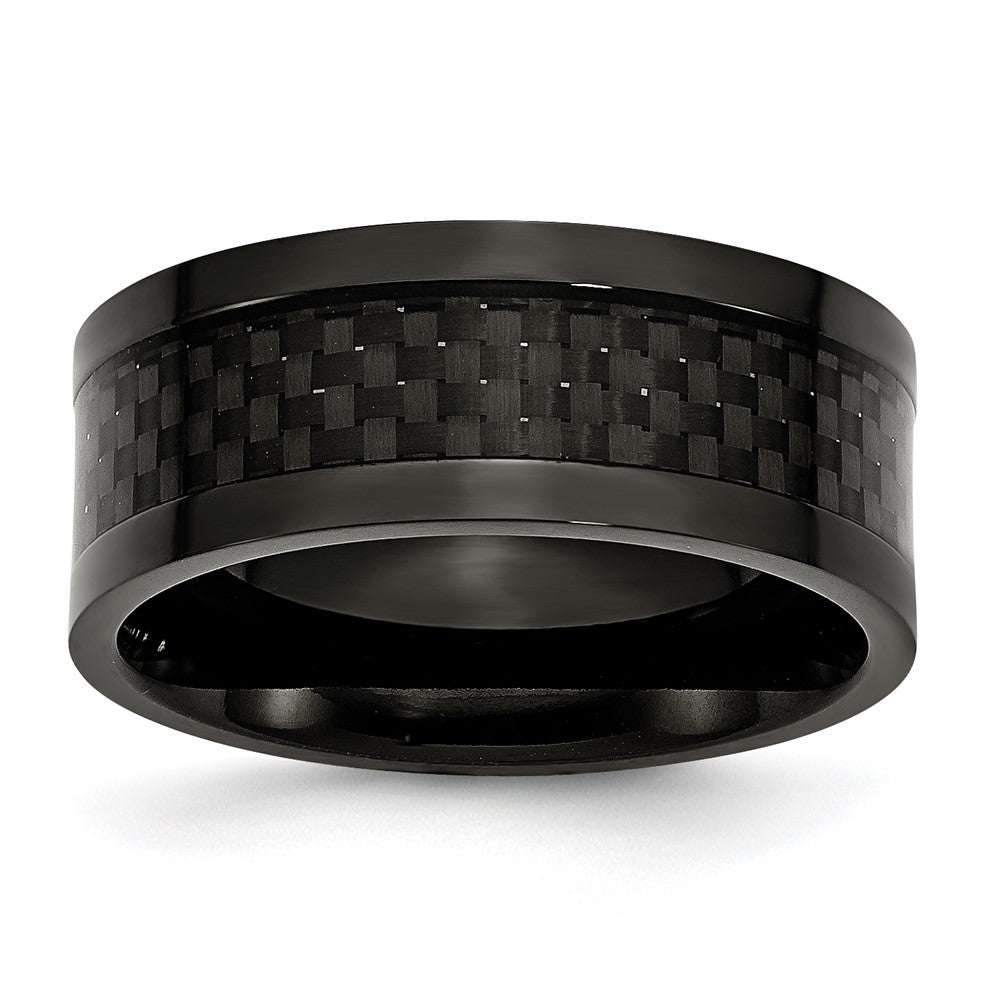 Edelstahl Poliert 9mm Schwarz Ip Beschichtet Karbon Faser Einlage Ring (size 12 Nur)