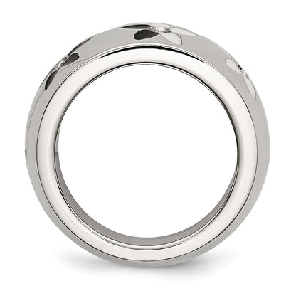 Edelstahl Schwarz & Weiß Emaille Blumen Zirkonia Ring (size 6 Nur)