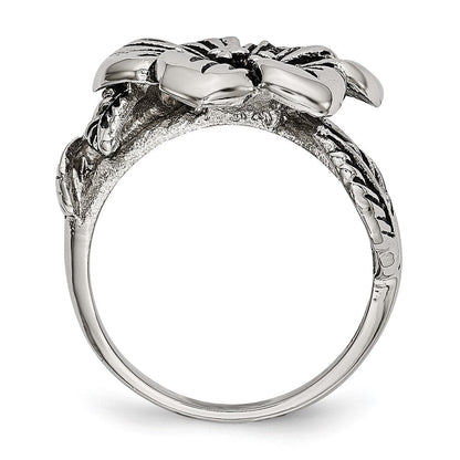 Edelstahl Antik Finish Blume Ring (size 6 Nur)