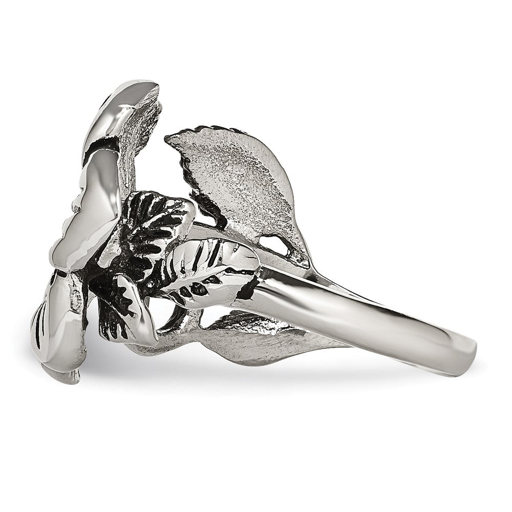 Edelstahl Antik Finish Blume Ring (size 6 Nur)