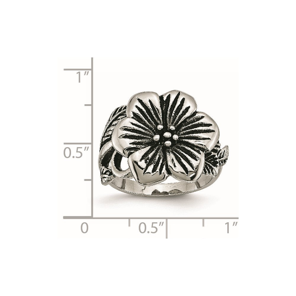 Edelstahl Antik Finish Blume Ring (size 6 Nur)