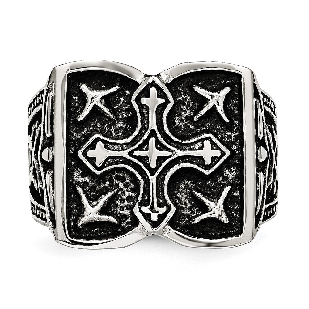 Edelstahl Antikisiert Kreuz Ring