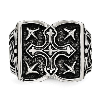 Edelstahl Antikisiert Kreuz Ring