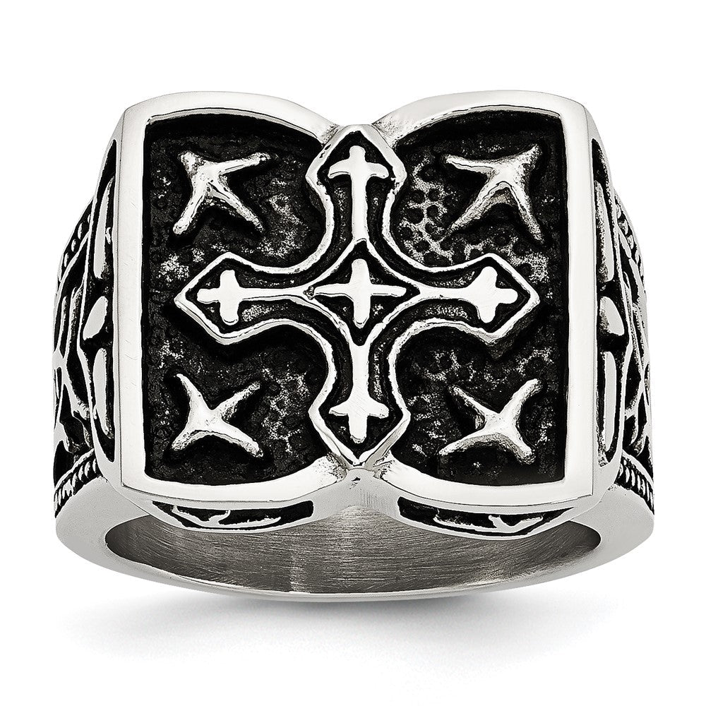 Edelstahl Antikisiert Kreuz Ring