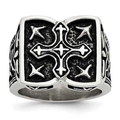 Edelstahl Antikisiert Kreuz Ring