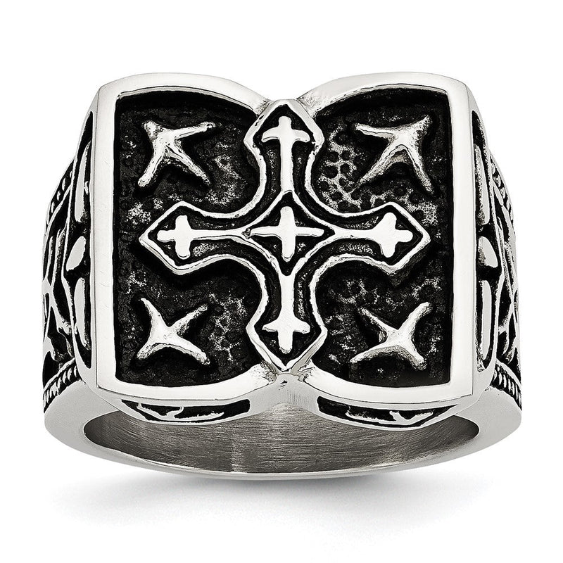 Edelstahl Antikisiert Kreuz Ring