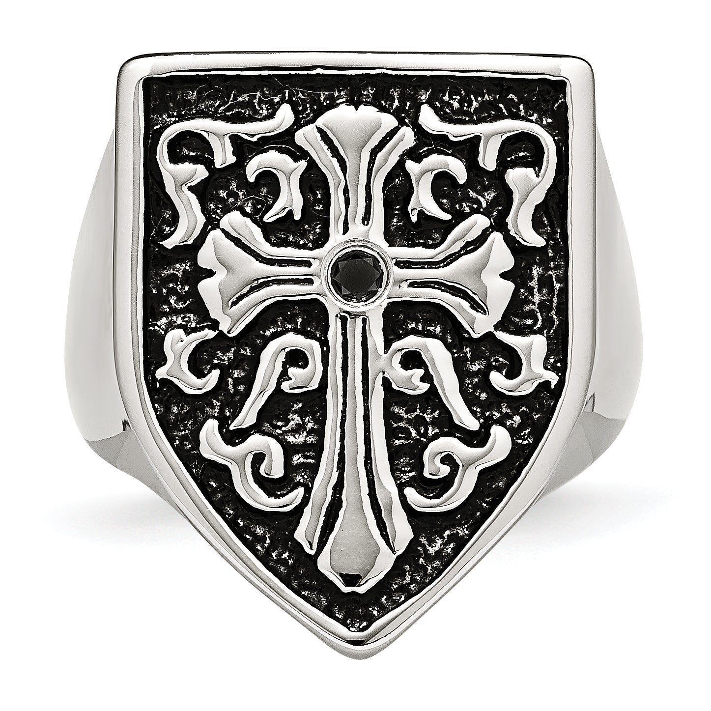 Edelstahl Kreuz Schwarz Diamant Antikisiert Shield Ring (size 9 Nur)