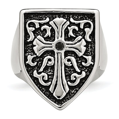 Edelstahl Kreuz Schwarz Diamant Antikisiert Shield Ring (size 9 Nur)
