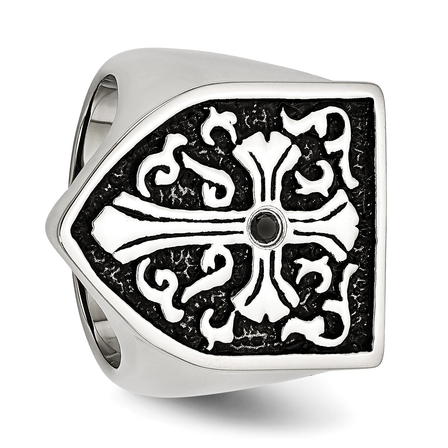 Edelstahl Kreuz Schwarz Diamant Antikisiert Shield Ring (size 9 Nur)