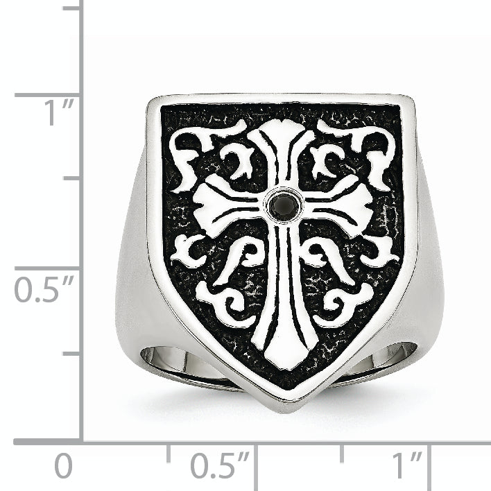 Edelstahl Kreuz Schwarz Diamant Antikisiert Shield Ring (size 9 Nur)