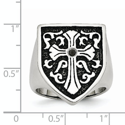 Edelstahl Kreuz Schwarz Diamant Antikisiert Shield Ring (size 9 Nur)