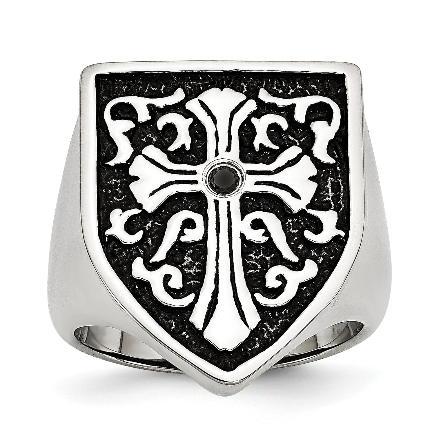 Edelstahl Kreuz Schwarz Diamant Antikisiert Shield Ring (size 9 Nur)